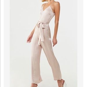 Satin Champagne Spaghetti Strap Jumpsuit